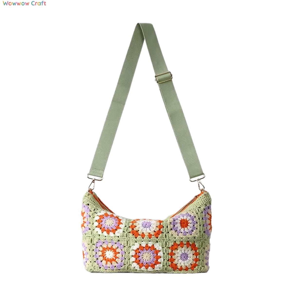 Shoulder Bags,Crossbodies,Crochet Bags,Crochet Granny Square Flower Block Crossbody Bag - Crocheted Shoulder Bag